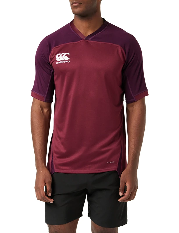 Canterbury Men's VapoDri Evader Hooped Rugby Jersey | VapoDri Technology | Pro Athletic Fit | Durable Technical Rugby Jersey, Maroon, L