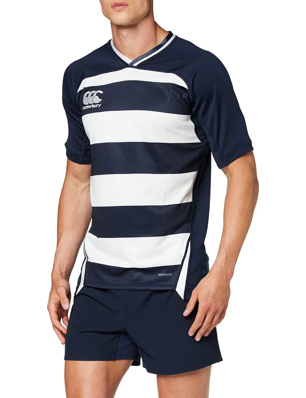 Canterbury Men's VapoDri Evader Hooped Rugby Jersey | VapoDri Technology | Pro Athletic Fit | Durable Technical Rugby Jersey, Navy, 2XL
