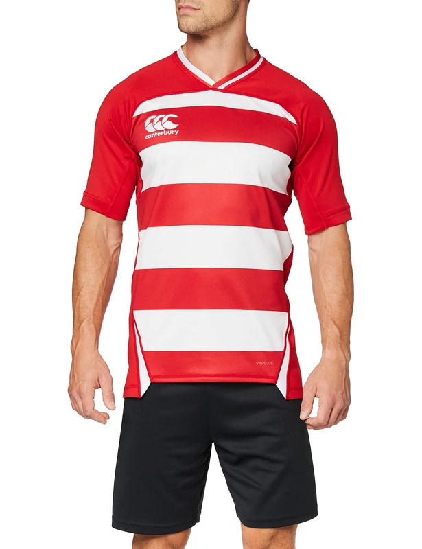 Canterbury Men's VapoDri Evader Hooped Rugby Jersey | VapoDri Technology | Pro Athletic Fit | Durable Technical Rugby Jersey, Flag Red, XL - Image 1