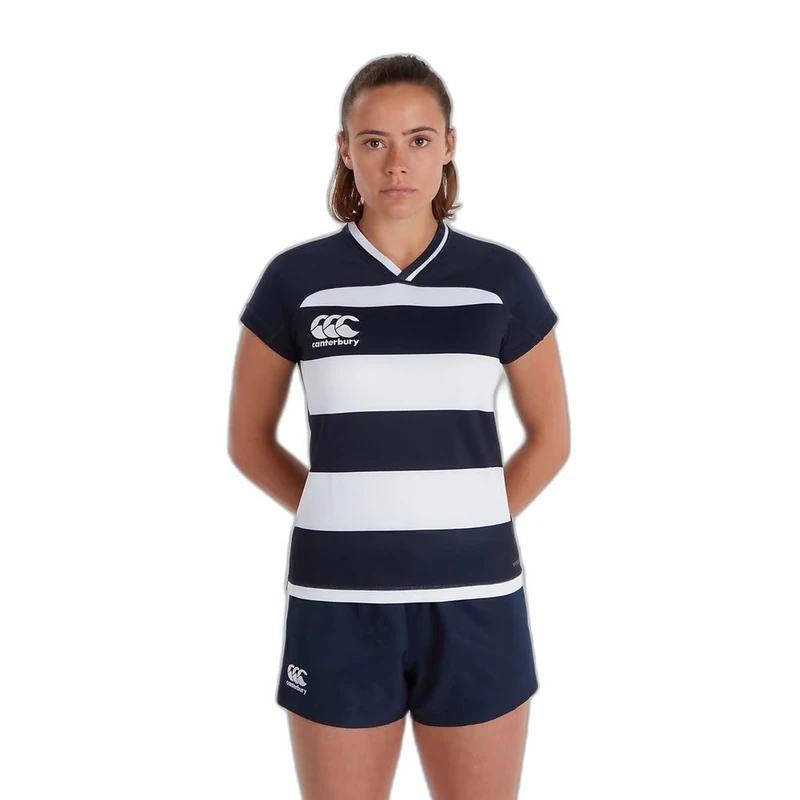 Canterbury Women's VapoDri Evader Hooped Rugby Jersey | VapoDri Technology | Pro Athletic Fit | Durable Technical Rugby Jersey, Navy, 12