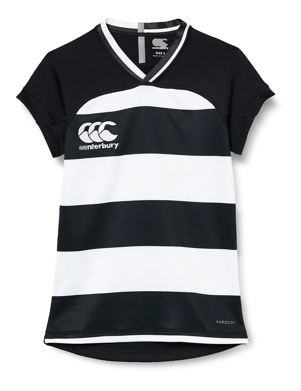 Canterbury Women's VapoDri Evader Hooped Rugby Jersey | VapoDri Technology | Pro Athletic Fit | Durable Technical Rugby Jersey, Black2, 14