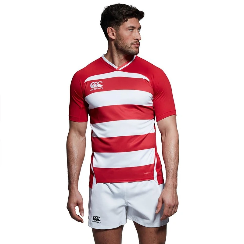 Canterbury Men's VapoDri Evader Hooped Rugby Jersey | VapoDri Technology | Pro Athletic Fit | Durable Technical Rugby Jersey, Flag Red, L