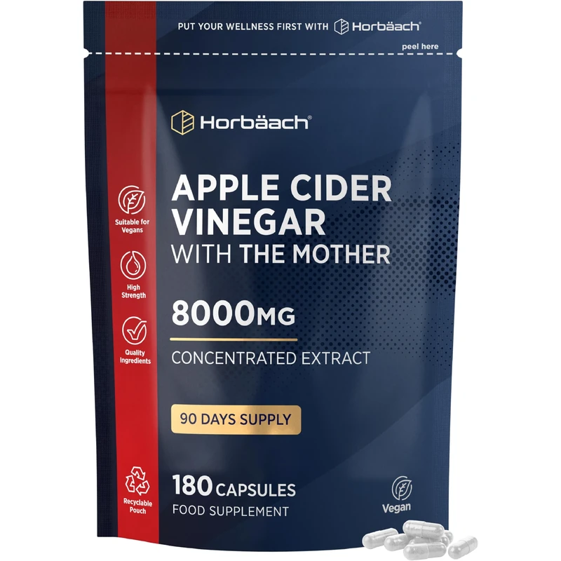 Apple Cider Vinegar Capsules with Mother 8000mg | 3-Month Supply | High Strength ACV | 180 Vegan Capsules (Not Tablets) | by Horbaach