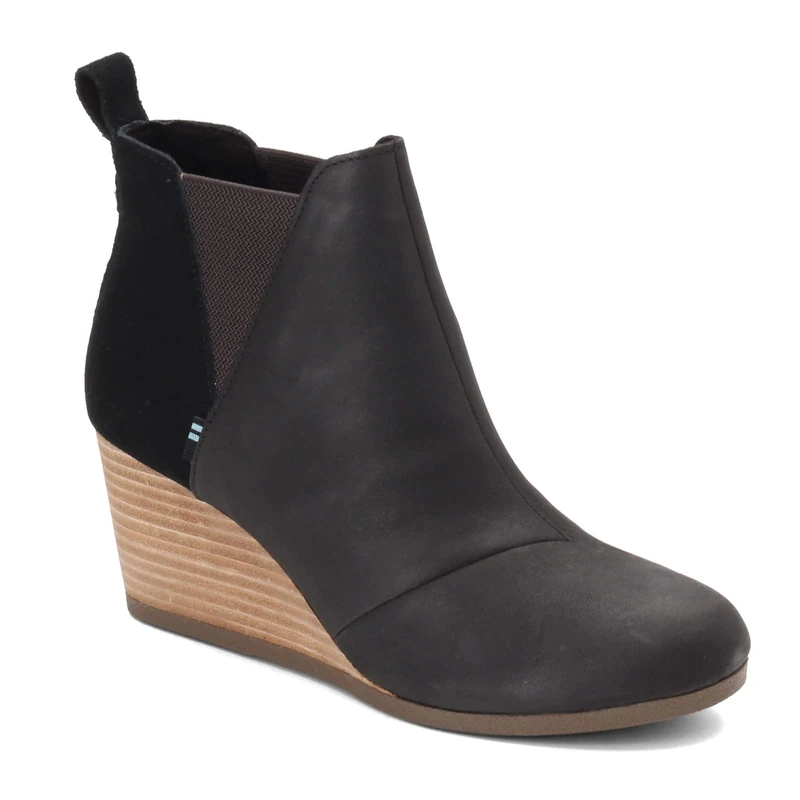 TOMS Kelsey Women's Casual Ankle Boots Mid Heel 2-3" Black, Black Leather Suede, 6.5 UK - Image 1