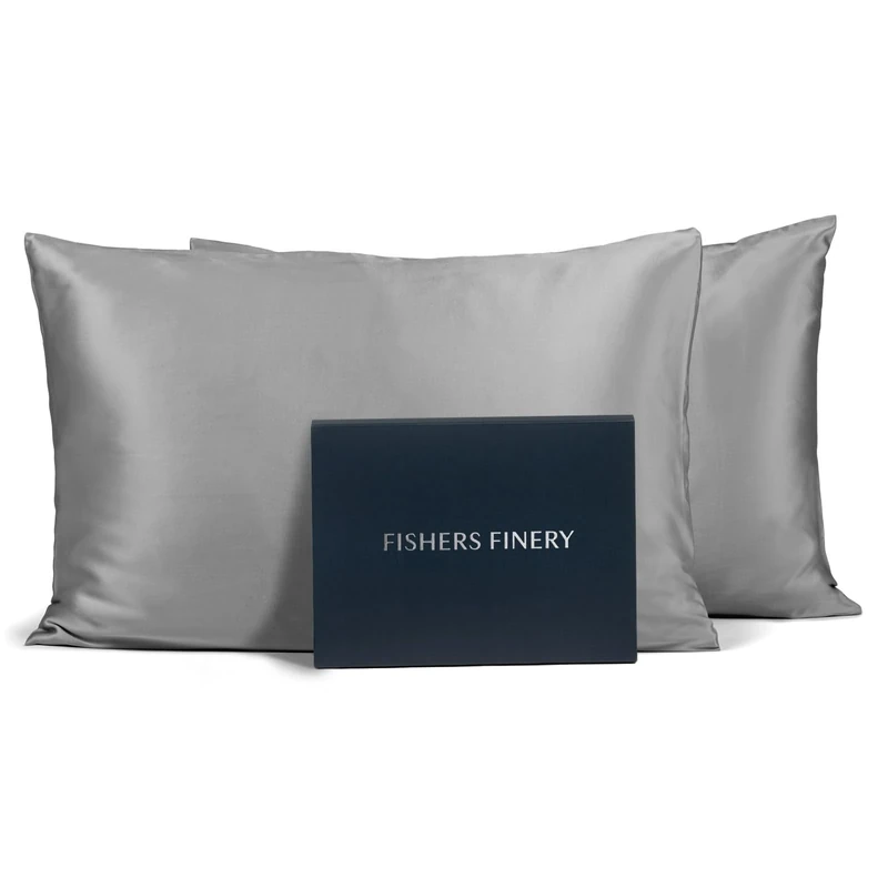 Fishers Finery 25mm 100% Pure Mulberry Silk Pillowcase Set, Good Housekeeping Winner (Silver, Standard 2 Pack)