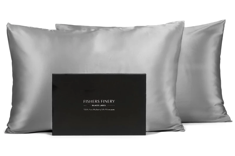 Fishers Finery 30mm 100% Pure Mulberry Silk Pillowcase 2 Pack, Quality Tested (Silver, Standard, 2 Pack) - Image 1
