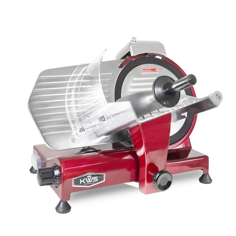 KWS MS10XT Premium Commercial 320W Electric Meat Cutter 10 Inch Red with Non Sticky Teflon Blade, Frozen Meat and Low Noise Commercial Thinning Machine