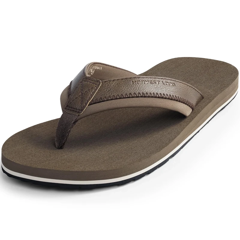 Harvest Land Men's Flip Flops - Brown Arch Support Sandals, Size UK6