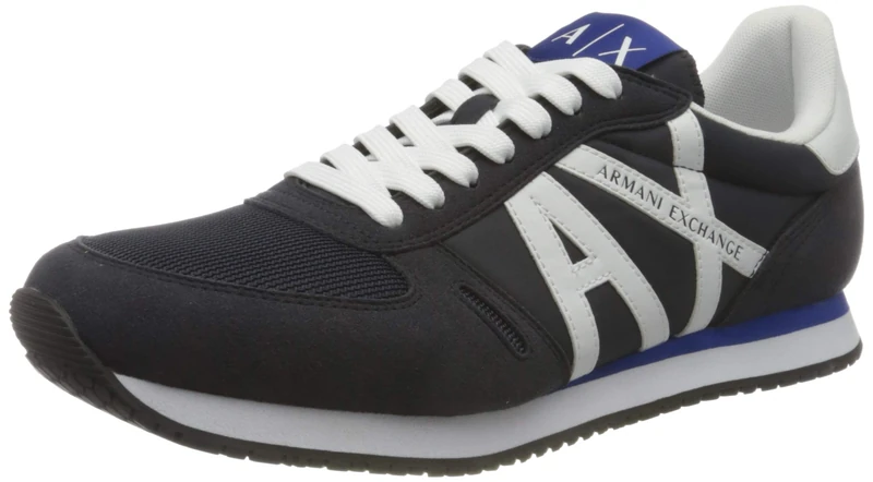 Armani Exchange Micro Suede Multicolor Sneakers, Sneaker Men's, Blue (Navy Optic White), 8 UK