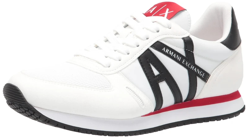 Armani Exchange Mens Sneaker, Op White Black, 7M UK