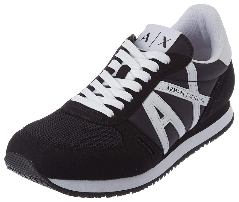 Armani Exchange Micro Suede Multicolor Sneakers, Sneaker Men's, Black (Black White), 7.5 UK