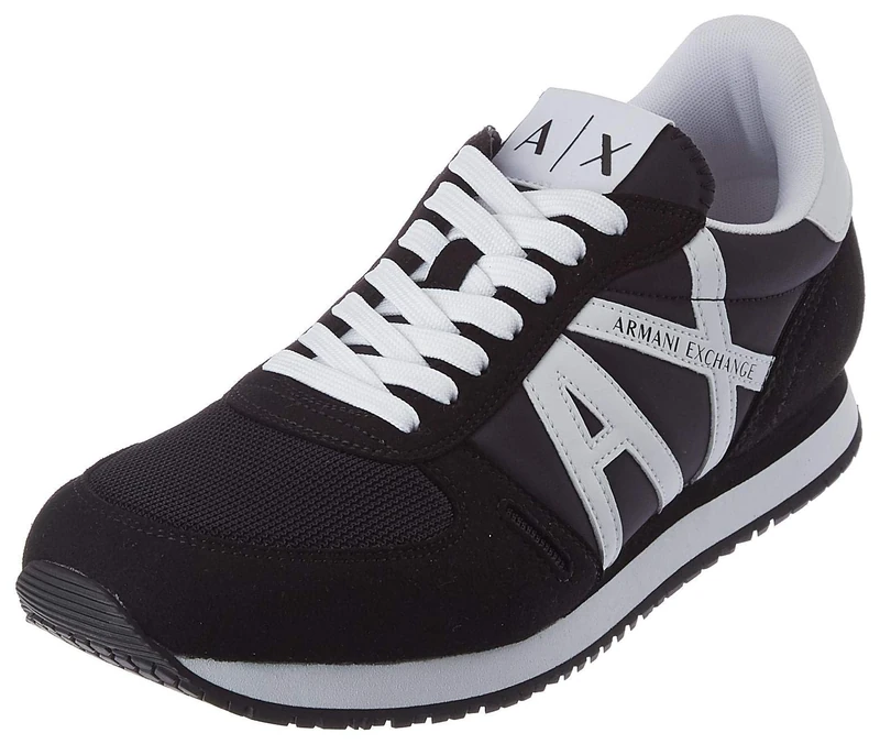 Armani Exchange Mens Rio Side Logo Sneaker, Black White, 10 UK