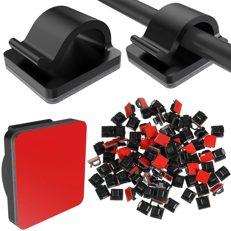 Blulu 100 Pieces Mini Outdoor Cable Clips with Adhesive Tapes Light Clips Decoration Clips Self Adhesive Hooks Wire Holder for Christmas and Fairy Light(Black, Small)