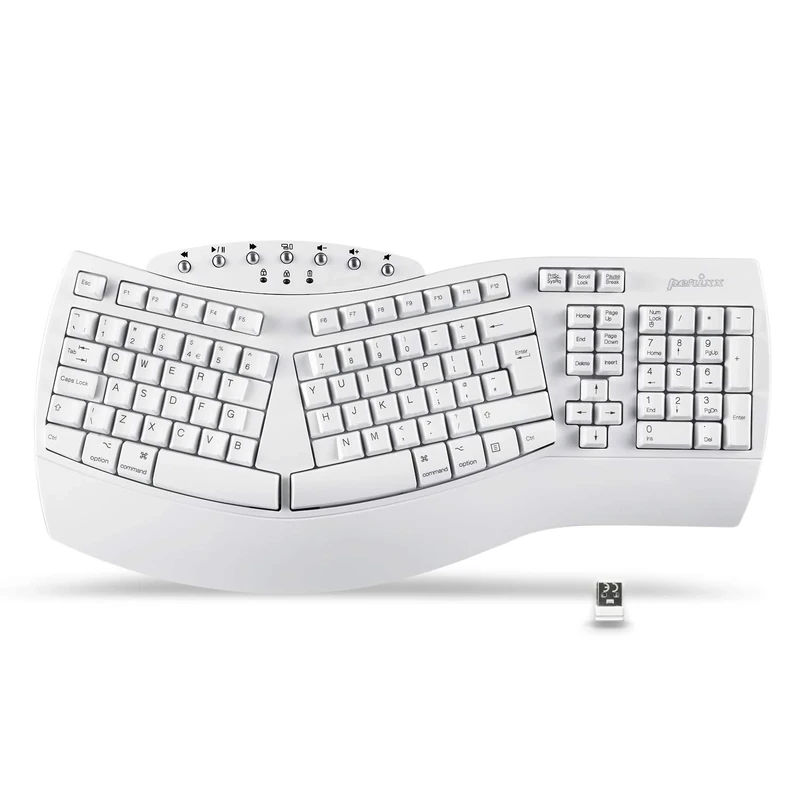 perixx PERIBOARD-612 Wireless Ergonomic Split Keyboard with Dual Mode 2.4G and Bluetooth Features, Compatible with Windows 10 and Mac OS X System, White, QWERTY UK
