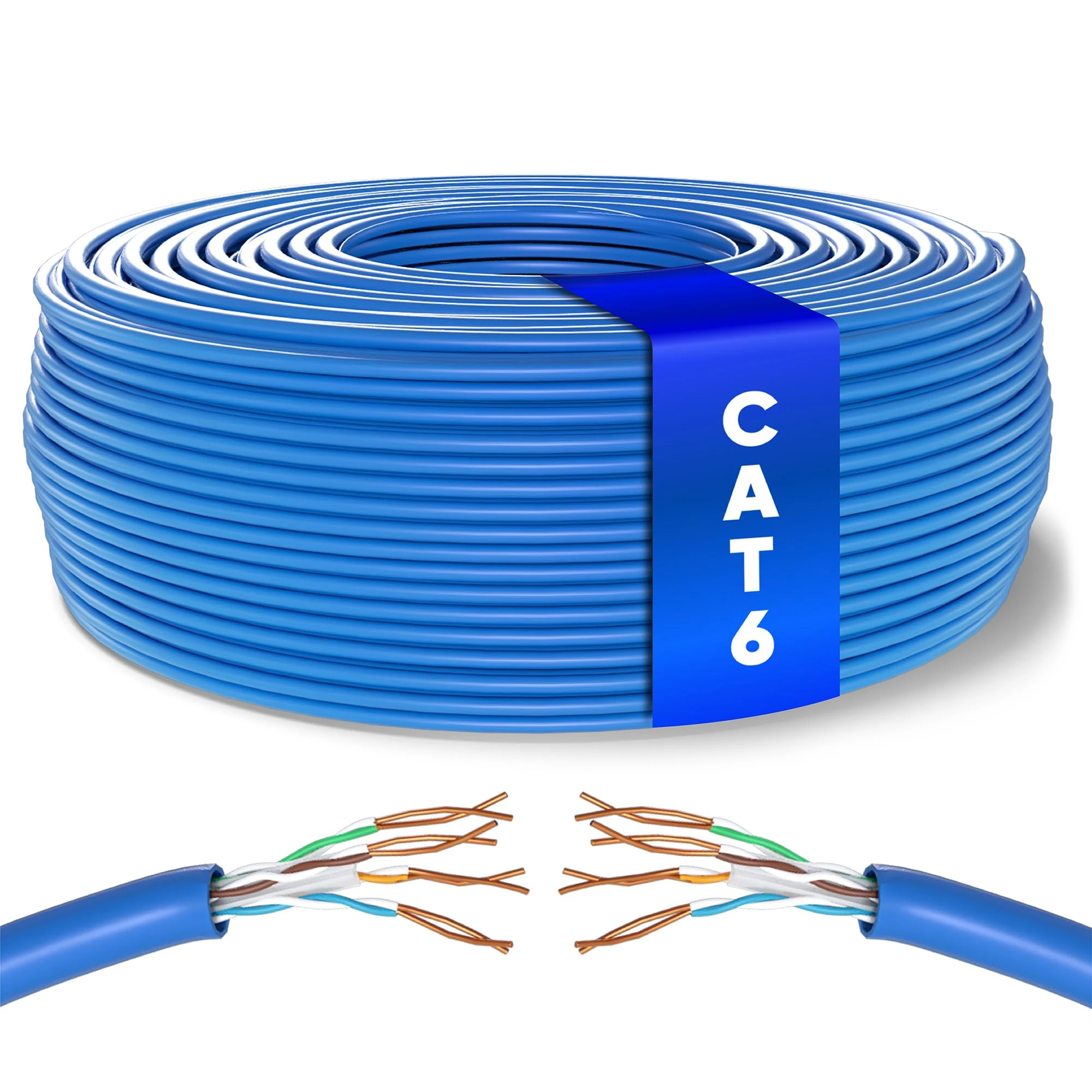 Mr. Tronic Bulk Cat 6 Ethernet Cable 50m, High Speed LAN Ethernet Network Cable, 50m Bulk Cat6 Internet 1 Gbps, 250 MHz, ADSL AWG24, UTP CCA (50 Meters, Blue)