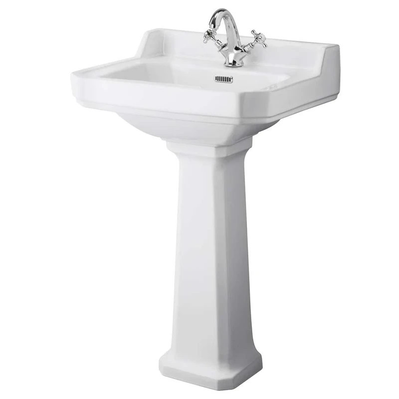 Milano Richmond White Traditional 560mm x 450mm Full Pedestal Bathroom Basin Sink - 1 Tap Hole