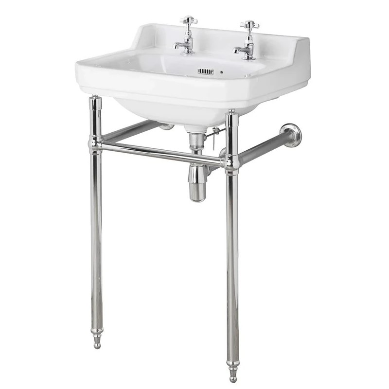 Milano Richmond White Ceramic Basin Washstand - 2 Tap, 500x350mm