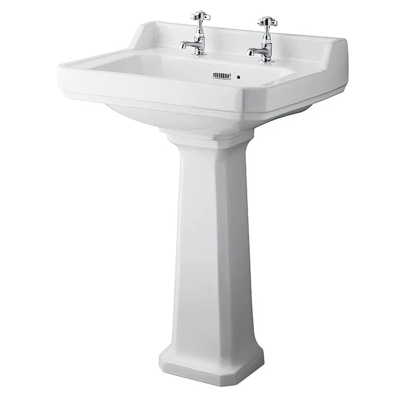 Milano Richmond Pedestal Bathroom Sink - 595mm x 470mm, 2 Tap Hole