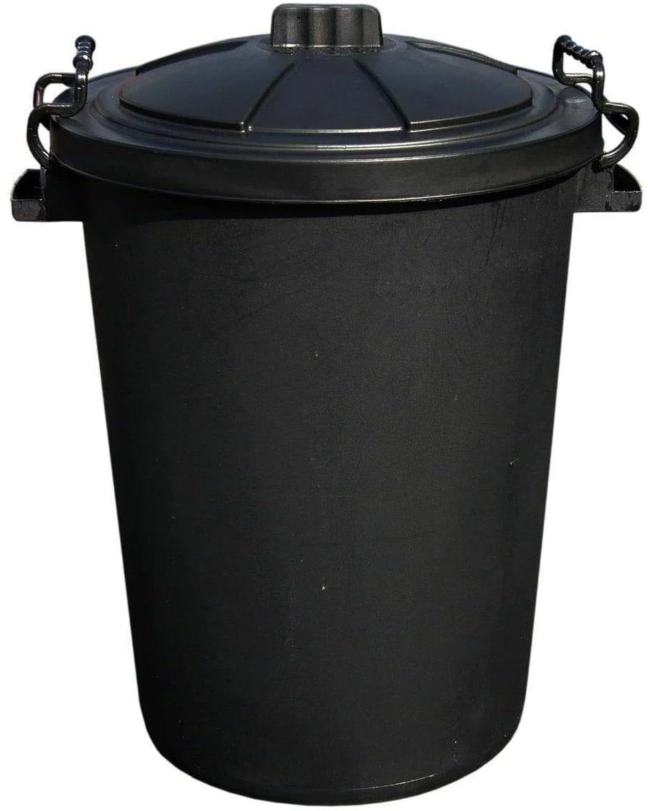 OptiProducts Black 50L 50 Litre Extra Large Heavy Duty Plastic Bin Dustbin, Storage Unit with Locking Lid for Home Garden Rubbish Waste Animal Feed