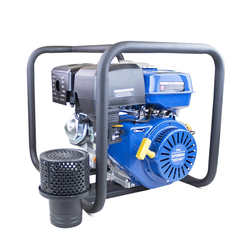Hyundai 389cc Professional Petrol Clean Water Pump, 4” (100mm) High Flow Open Frame Pump, 20m Total Lift, Centrifugal Pump with Cast Iron Impeller, 75,000L/hr, 3 Year Warranty