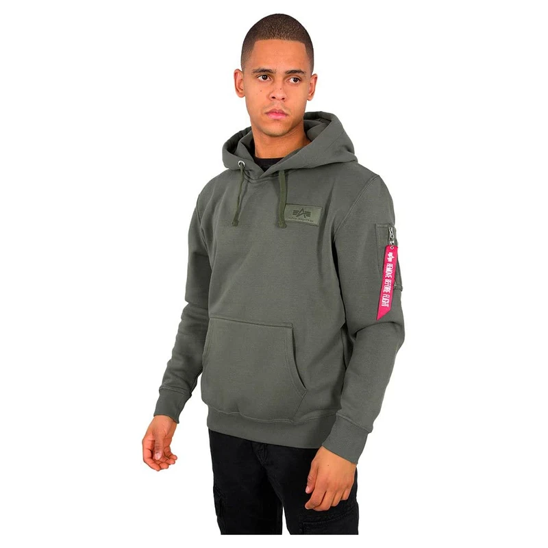 Alpha Industries Back Print Hoody Mens Hooded Sweat Dark Olive