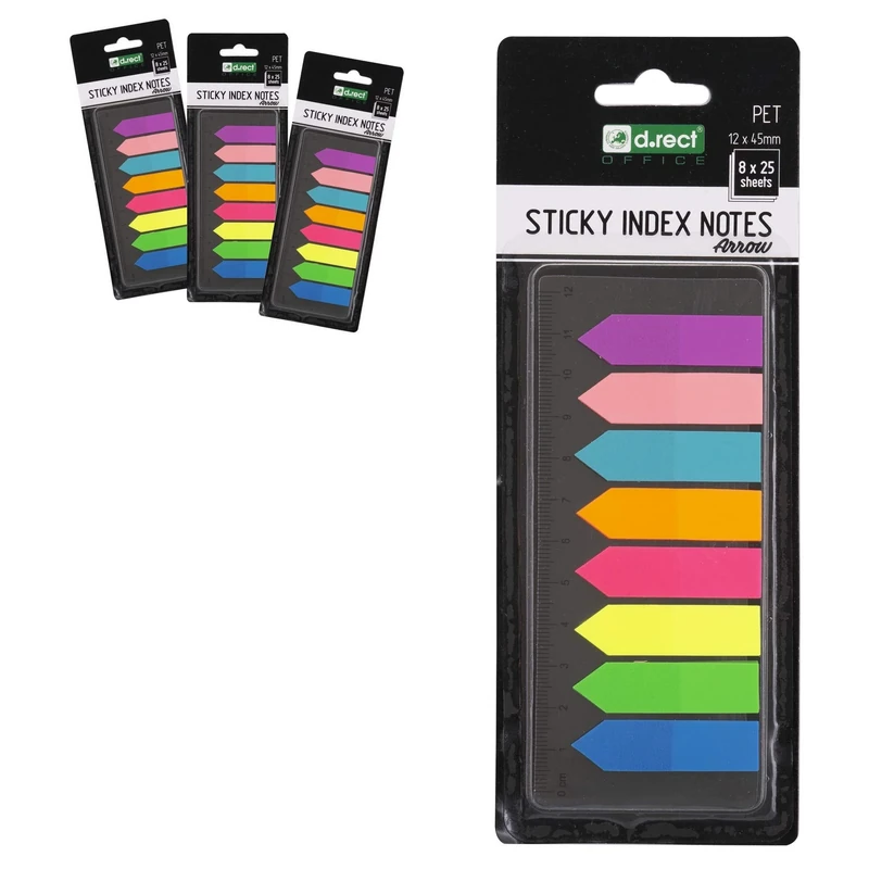 D.RECT Self-Adhesive PET Bookmarks Set of 24 with Ruler | 12x45 mm 8x25 Page Markers | Multicolored | Eye-Catching Colored Sticky Notes | 12cm Measurement