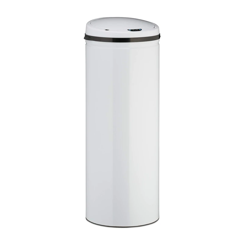 Relaxdays 50 L Sensor Bin, Round Stainless Steel Wastebasket, Electric Lid, Automatic, Large, HxD: 80 x 30 cm, White, Steel, 80 x 32 x 30 cm - Image 1