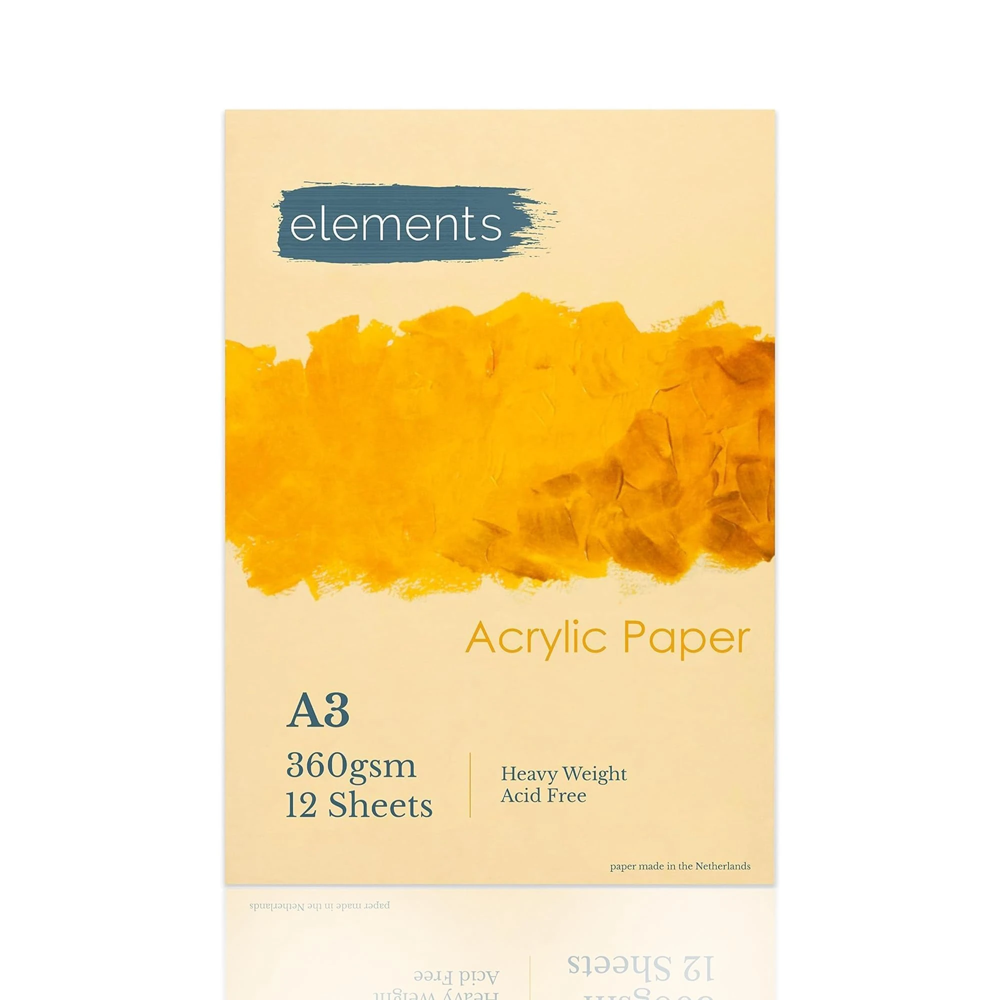 Elements A3 Acrylic Paper for Painting – 12-Sheet Acrylic Pad for Water-Based Paint, Gouache, and Inks – Glue-Bound, Acid-Free 360gsm (165lb) Painting Book