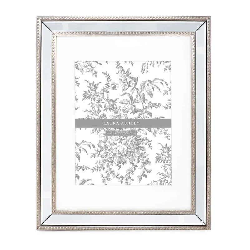 Laura Ashley 4x6 Gold Mirror Bead Picture Frame, Classic Mirrored Frame with Beaded Border, Wall-Mountable, Made for Tabletop Display, Photo Gallery and Wall Art, (4x6, Gold)