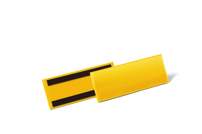 Durable Magnetic Document Sleeve 210 x 74mm - Pack of 50 Pockets - Yellow - Perfect for Use on Warehouse Racking for Picking Locations