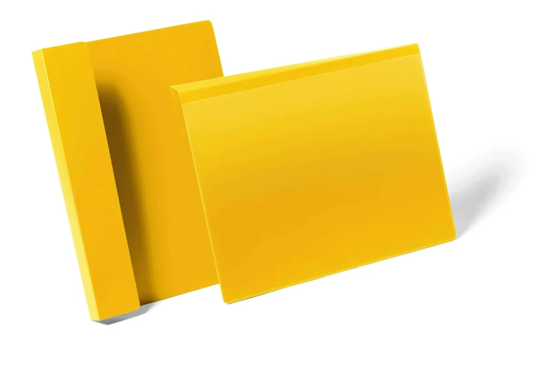 Durable Hanging Ticket Holder Label Pocket Document Pouch - 50 Pack - A4 Yellow - Perfect for Use on Warehouse Racking for Picking Locations