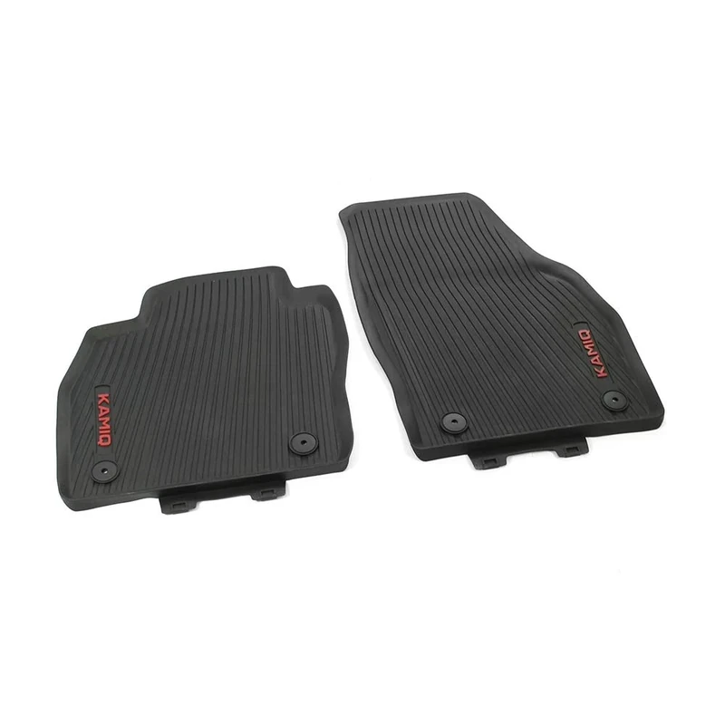 Skoda 658061502B All-Weather Floor Mats 2 x Rubber Mats Front Rubber Floor Mats with Kamiq Lettering (Red)