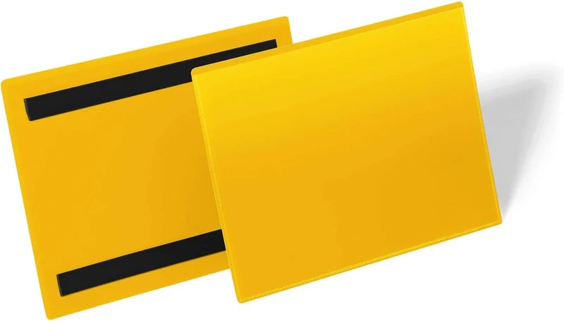 Durable Magnetic Document Sleeve A5 Landscape - Pack of 50 Pockets - Yellow - Perfect for Use on Warehouse Racking for Picking Locations
