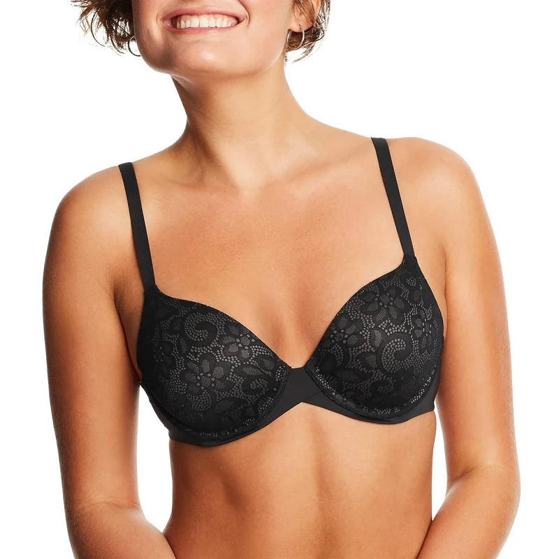 Maidenform Women's Underwire, One Fab Fit Demi T-Shirt, Convertible Bras, Opaque, Black/Carbon Grey, 32A