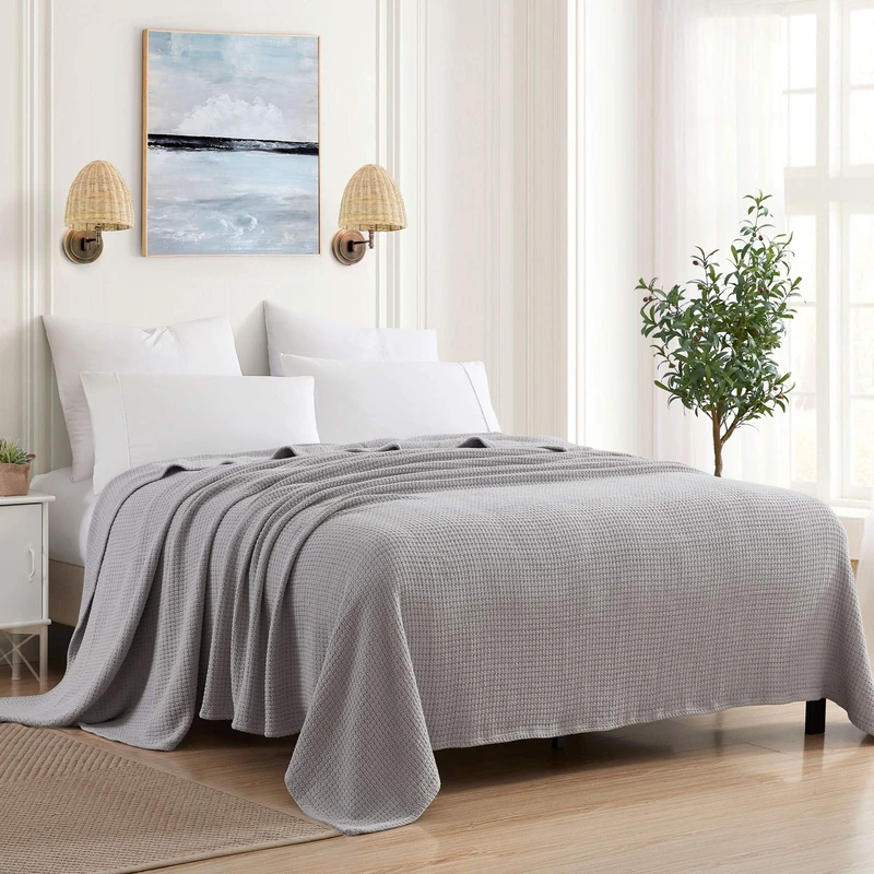 Sweet Home Collection 100% Fine Cotton Blanket Luxurious Weave Stylish Design Soft and Comfortable All Season Warmth, Full/Queen, Silver