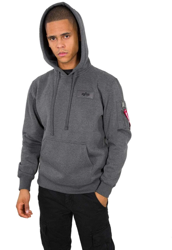 Alpha Industries Men's Back Print Hoody, Charcoal Heather, XL