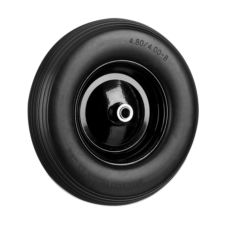 Relaxdays Wheelbarrow Wheel 4.80 4.00-8, Solid Rubber, Steel Rim, Flat-Free Spare Tire, 100kg Capacity, Black