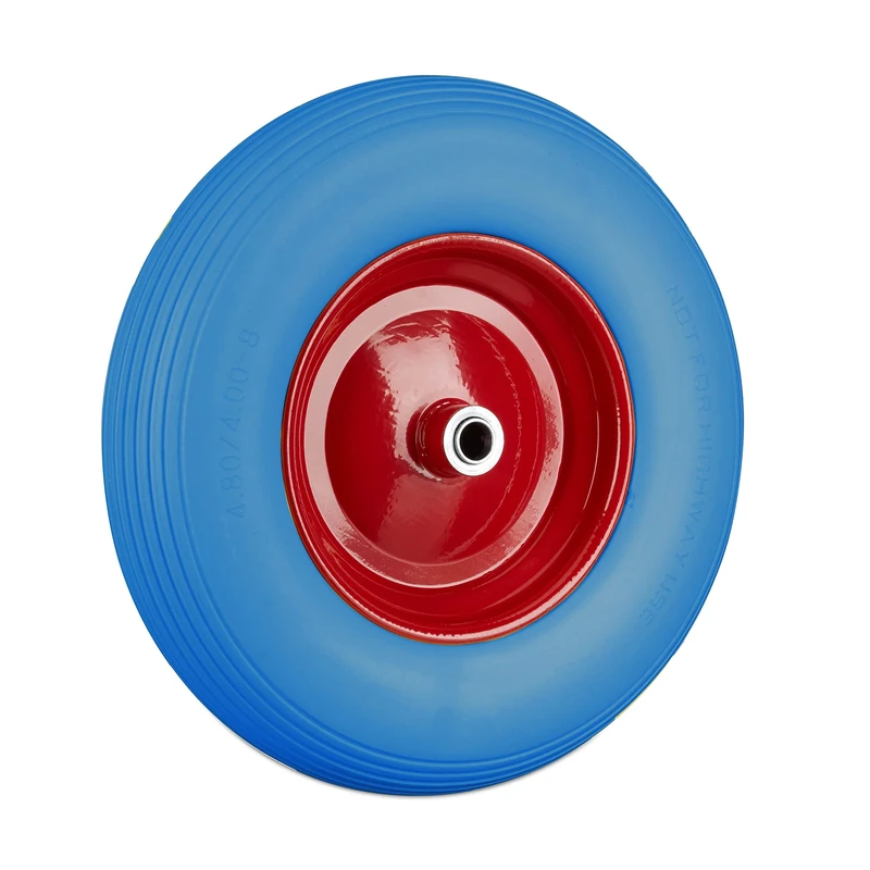 Relaxdays Wheelbarrow Wheel 4.80 4.00-8, Solid Rubber, Steel Rim, Flat-Free Spare Tire, 100kg Capacity, Blue-Red