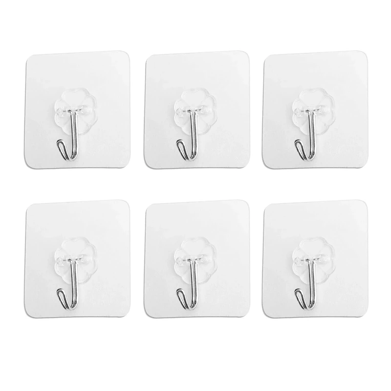 FANGZIDM 6PCS Adhesive Hooks No Nails Waterproof Wall Hooks Hangers for Coats Scarfs Towels Bags Keys in Bathroom Kitchen Office