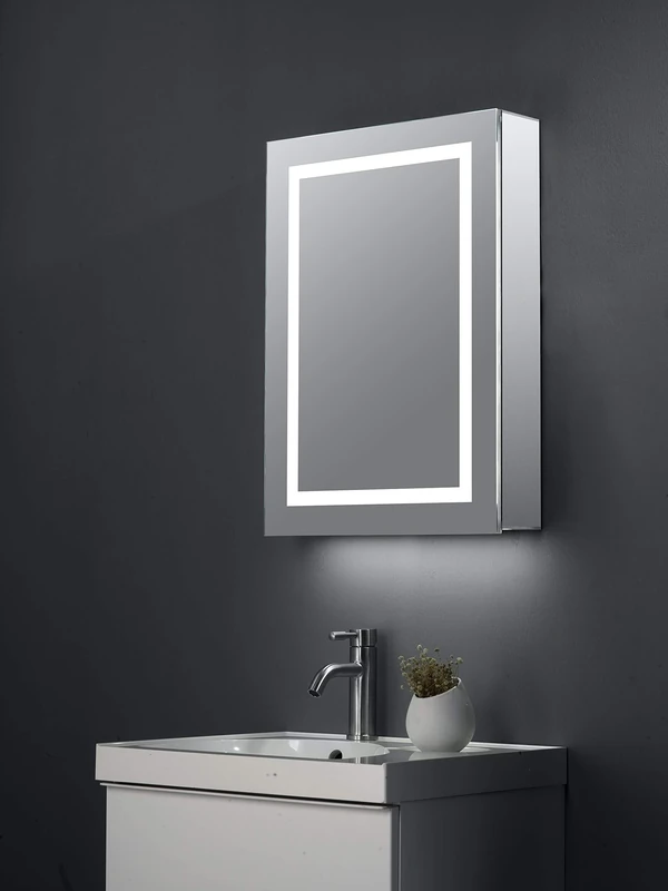 Keenware KBM-304 LED Bathroom Mirror Cabinet with Shaver Socket, Bluetooth Speakers & Internal Pull Out Shaver/Make Up Mirror; 700x500mm, Silver