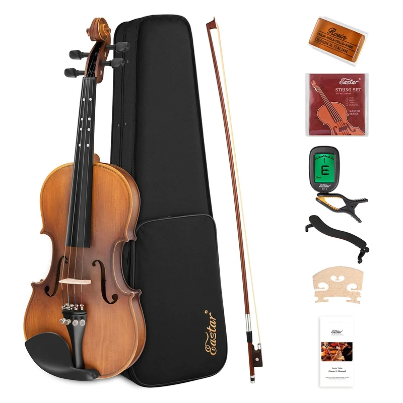 Eastar 4/4 Violin Full Size Violin Set Matte Fiddle for Beginners Adults with Hard Case, Shoulder Rest, Bow, Tuner and Extra Strings (Imprinted Finger Guide on Fingerboard), EVA-3