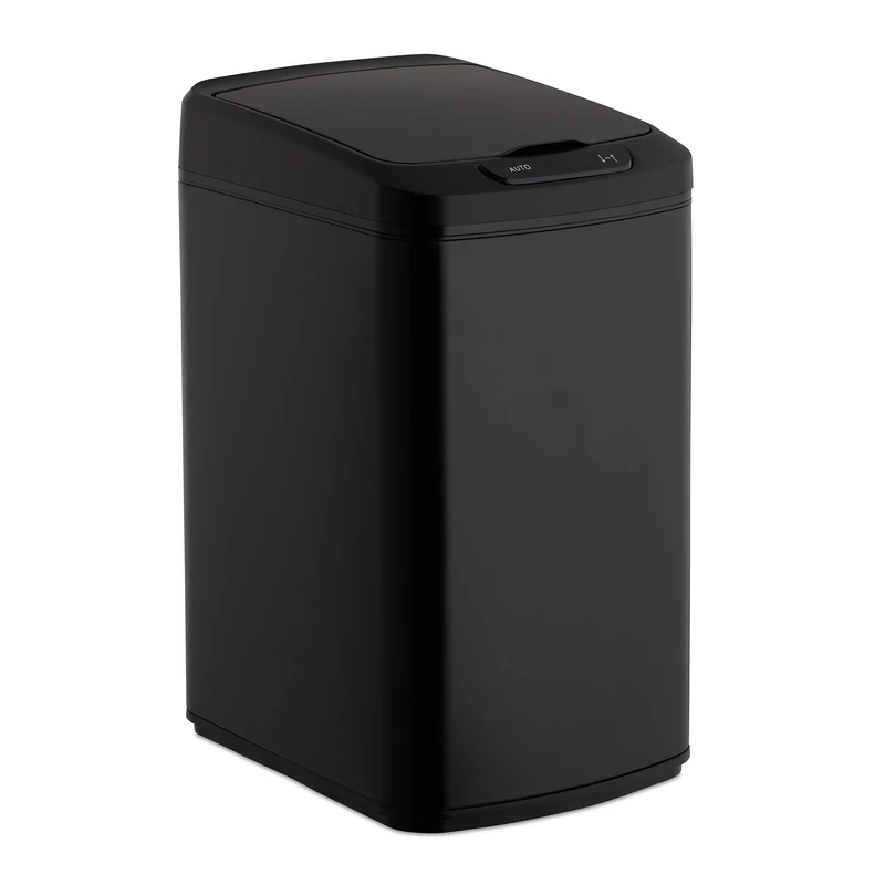 Relaxdays Sensor Bin 12L, Square Trash Can With Lid & Bucket, Kitchen & Bath, Automatic Waste Collection, Black