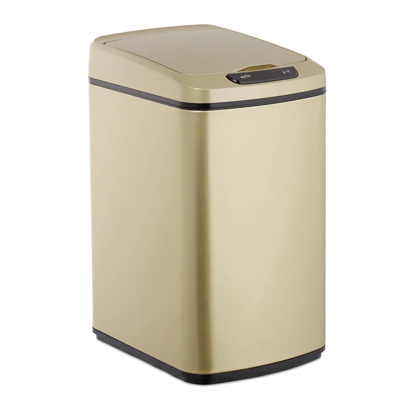 Relaxdays Sensor Bin 12L, Square Trash Can With Lid & Bucket, Kitchen & Bath, Automatic Waste Collection, Rose-Gold