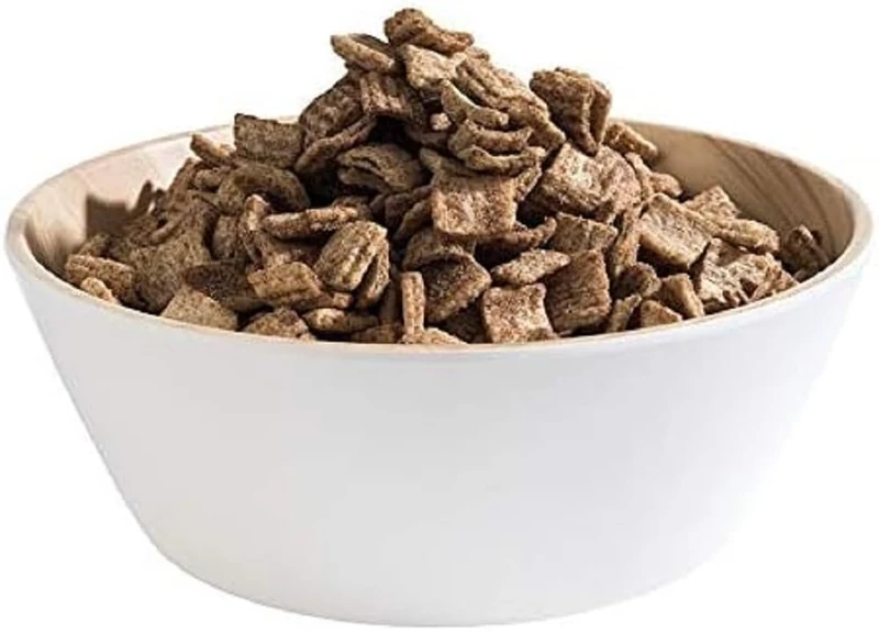 APS „Frida“, Almost Unbreakable Melamine Bowl, Solid Plastic Bowl, Salad Bowl, Ø 20 cm x H: 7,5 cm, Snack Bowl, Stackable, Inside Wood Look, Outside White, Dishwasher Safe