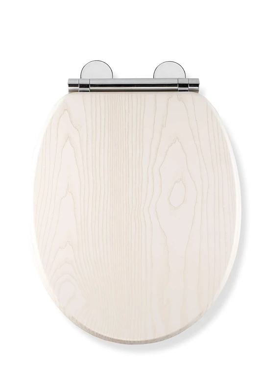 Croydex Maitland Wooden Toilet Seat White Oak - Soft Close and Quick Release Button for Easy Cleaning with Flexi-Fix Hinges for Top or Bottom Fixing, Heavy Duty Toilet Seat