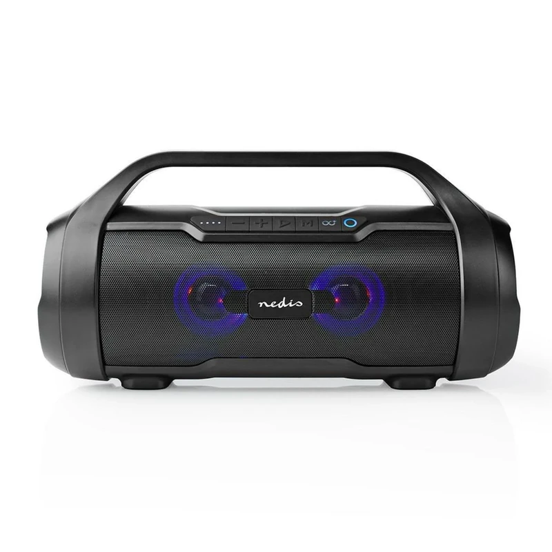 Nedis Bluetooth Party Boombox Speaker, 120W Peak Power, 6H Playtime, IPX5 Waterproof, RGB LED Lights, Aux/MicroSD/USB Playback, Bluetooth 5.0, Handle - Black