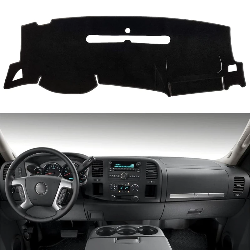 HanLanKa Dashboard Cover for GMC Sierra and Chevrolet Silverado- Fits 2007-2013 Models with Two Glove Boxes. Custom Fit Dash Mat, Won't Break Dash Sensors(Premium Carpet, Black)