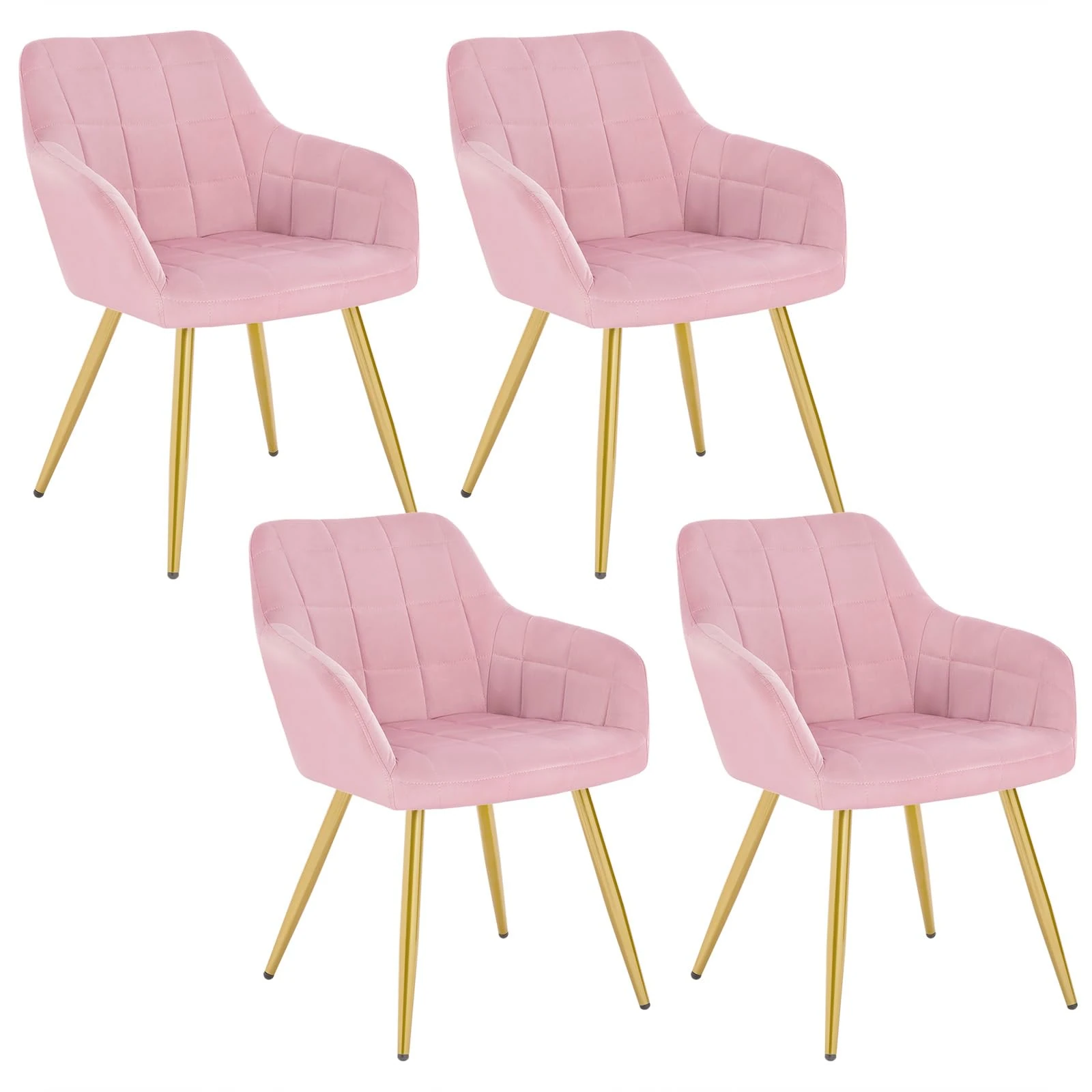 WOLTU Vanity Chair Set of 4, Dining Chairs, Dressing table chair with Backrest, for Living Room/Bedroom/Kitchen, Upholstered Velvet Seat, Golden Metal Legs, Pink