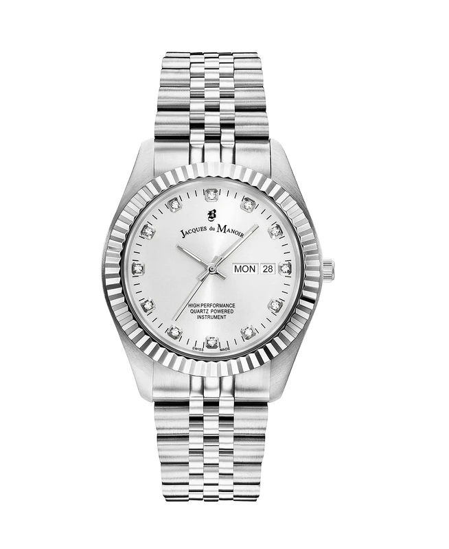 Jacques Du Manoir Swiss- Made Ladies Inspiration DayDate Silver Plated Bracelet Watch