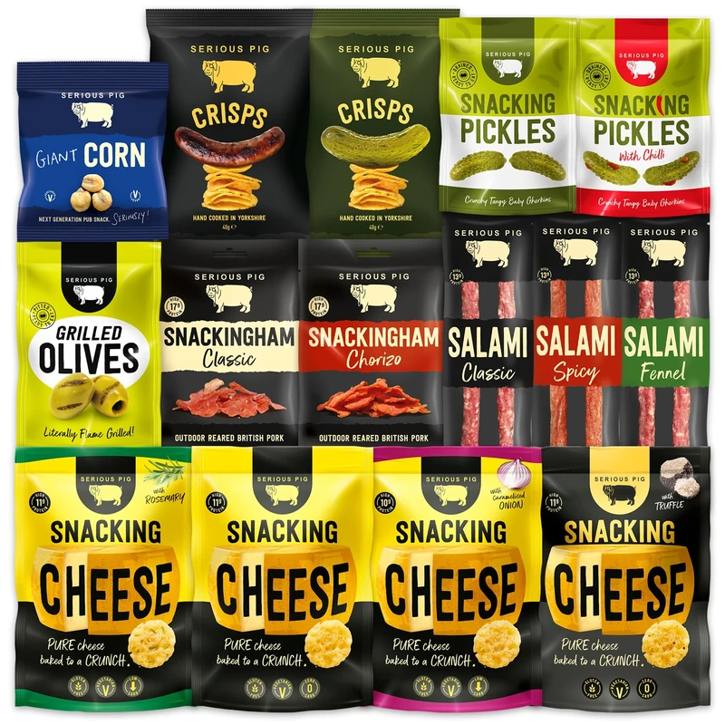 Serious Pig Serious Snack Selection Box with Cheese, Salami, and Pickles (21 Pack)